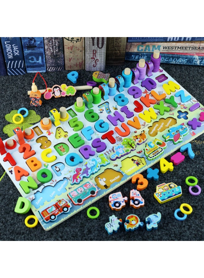 Hot-selling Children's Toys Digital Puzzle Building Blocks Assembled Early Education Educational Boys' And Girls' Baby Fishing Logarithmic Board-Color:Traffic Animal Seven-in-one Logarithmic Board - Image 1
